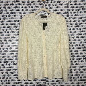 NEW NWT Luxveer Lace Button Up Cardigan in Ivory Cream sz L puff sleeve